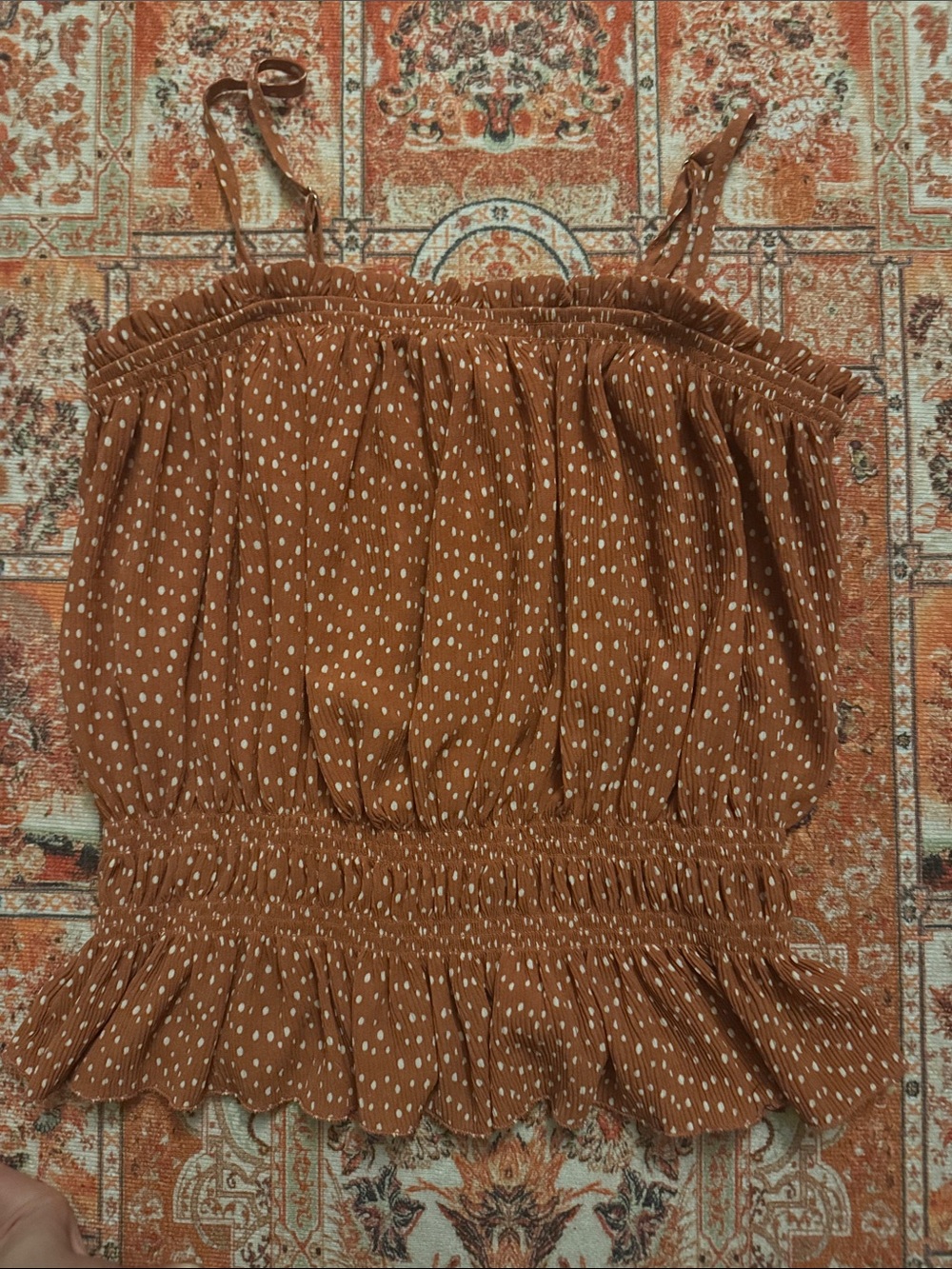 Brown Polka Dot Shirred Cami Top - Women's